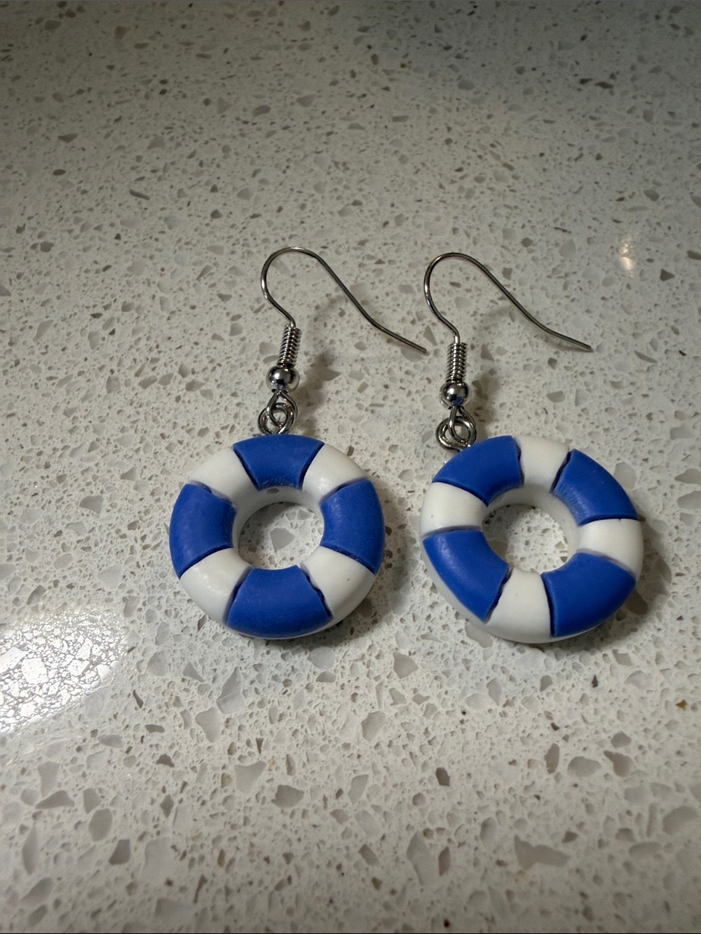 Blue and White Lifesaver Dangle Earrings